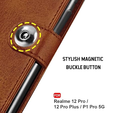 Realme 12 Pro / 12 Pro Plus 5G / Realme P1 Pro 5G | Genuine Leather Finish (Flip Brown)