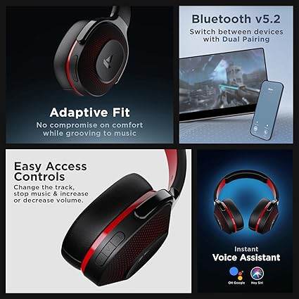 boAt Rockerz 425 Bluetooth Wireless Over Ear Headphones with Mic Signature Sound, 25H Playtime, Bluetooth V5.2 (Black) - Rajputtrade