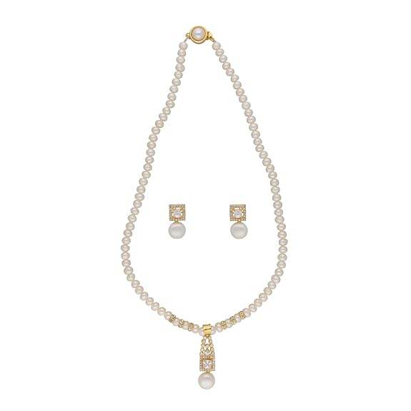 Freshwater White Pearl Pendant Necklace set (White) - Rajputtrade