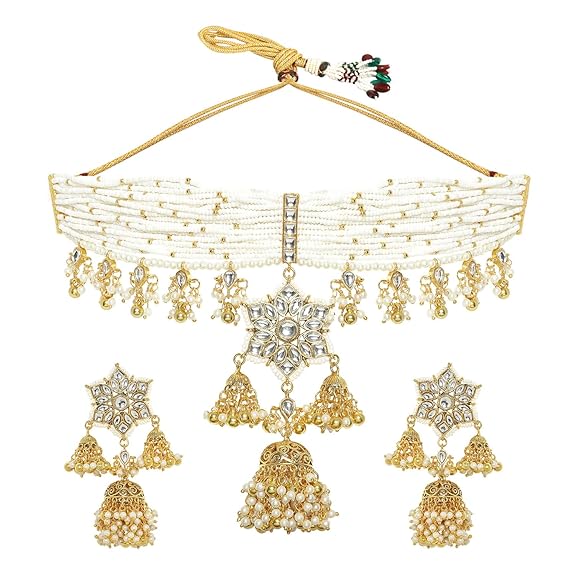 Women's & Girl's Handcrafted 22K Gold-Plated Jewelry Set with Small/Big Kundan-Small/Big Stones - Rajputtrade