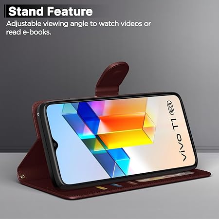 Vivo T1 5G / Vivo Y75 5G / iQOO Z6 5G Flip Cover | PU Leather Finish (Flip Brown)