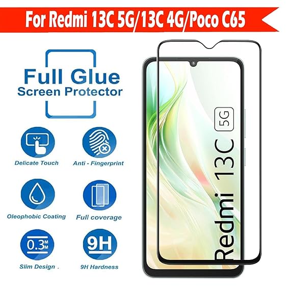 Xiaomi Redmi 13C 5G, Redmi 13C 4G, Poco C65 Tempered glass with Full Edge Protection - Rajputtrade