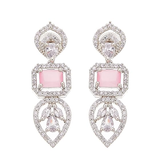 Jewellery Set Leaf Style AD/ Rose Gold Plated Handcrafted Circle Necklace Set for Women & Girls (Pink White) - Rajputtrade