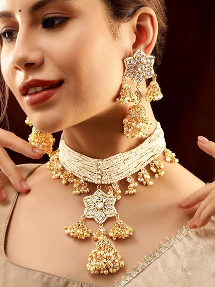 Women's & Girl's Handcrafted 22K Gold-Plated Jewelry Set with Small/Big Kundan-Small/Big Stones - Rajputtrade