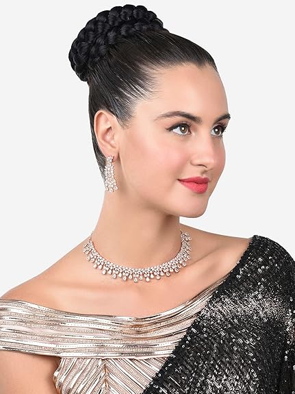 Rose Gold Dazzling Cubic Zirconia Contemporary Necklace and Earring Set For Women - Rajputtrade