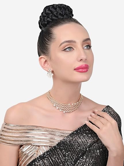Rose Gold Dazzling Cubic Zirconia Bling Choker Necklace and Earring Set For Women - Rajputtrade