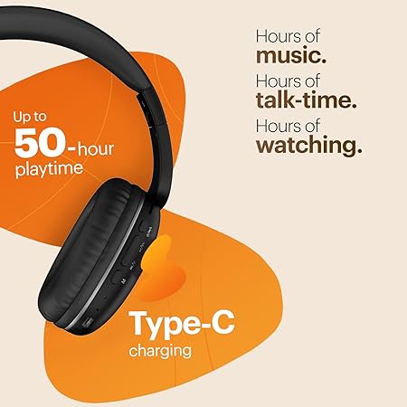 Noise Two Wireless On-Ear Headphones with 50 Hours Playtime, Low Latency(up to 40ms) BT v5.3 (Bold Black)