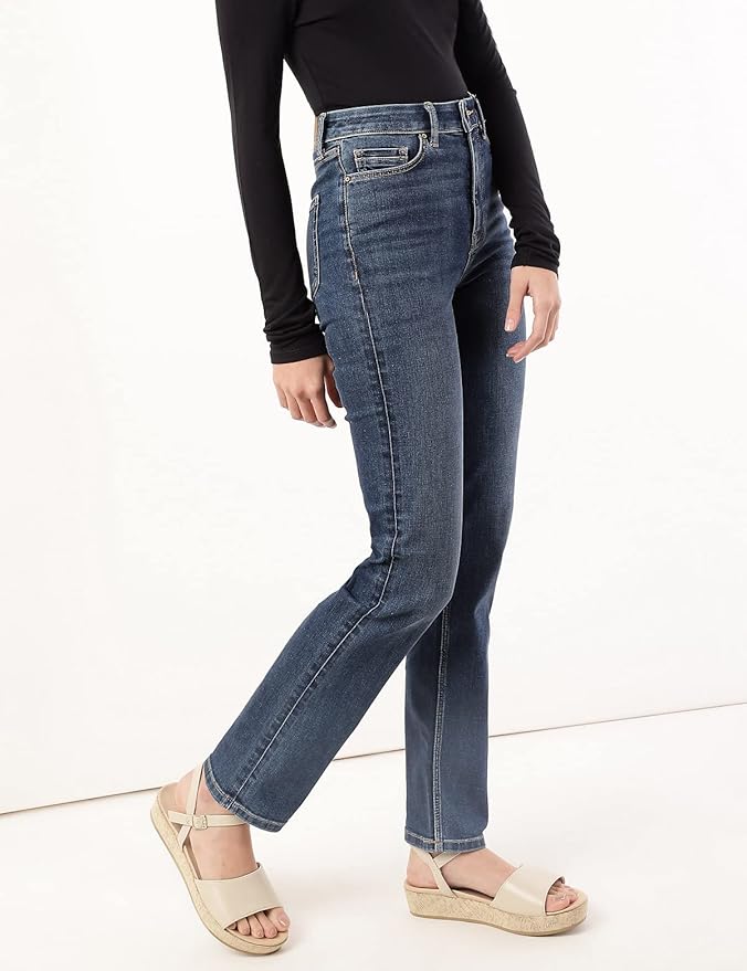 Womens Light Wash High Rise Straight Fit Jeans (Size 2XL) - MEDIUM INDIGO - Rajputtrade