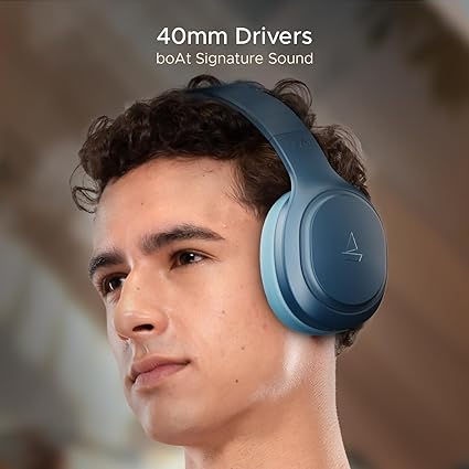 boAt Rockerz 430, 40mm Drivers, Beast Mode (40ms Latency), 40hrs Playback, Bluetooth Over Ear Headphones (Bold Blue)