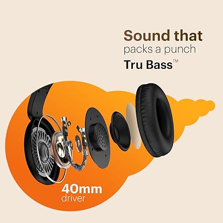 Noise Two Wireless On-Ear Headphones with 50 Hours Playtime, Low Latency(up to 40ms) BT v5.3 (Bold Black) - Rajputtrade