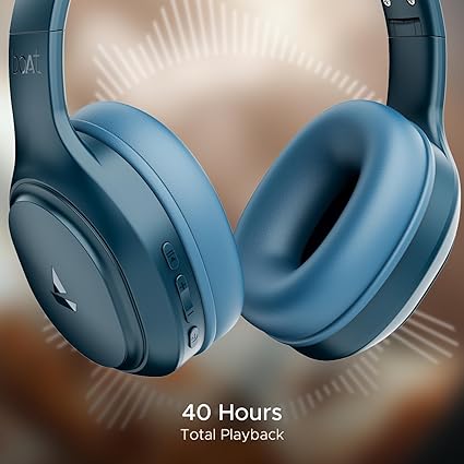 boAt Rockerz 430, 40mm Drivers, Beast Mode (40ms Latency), 40hrs Playback, Bluetooth Over Ear Headphones (Bold Blue)