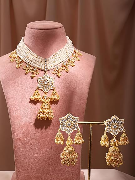 Women's & Girl's Handcrafted 22K Gold-Plated Jewelry Set with Small/Big Kundan-Small/Big Stones - Rajputtrade