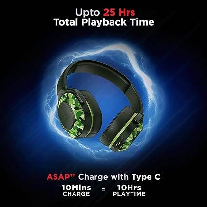 boAt Rockerz 425 Bluetooth Wireless On Ear Headphones Signature Sound, ASAP Charge, 25H Playtime (Army Green) - Rajputtrade