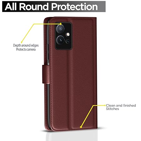 Vivo T1 5G / Vivo Y75 5G / iQOO Z6 5G Flip Cover | PU Leather Finish (Flip Brown)
