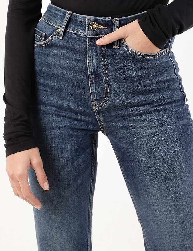 Womens Light Wash High Rise Straight Fit Jeans (Size 2XL) - MEDIUM INDIGO - Rajputtrade