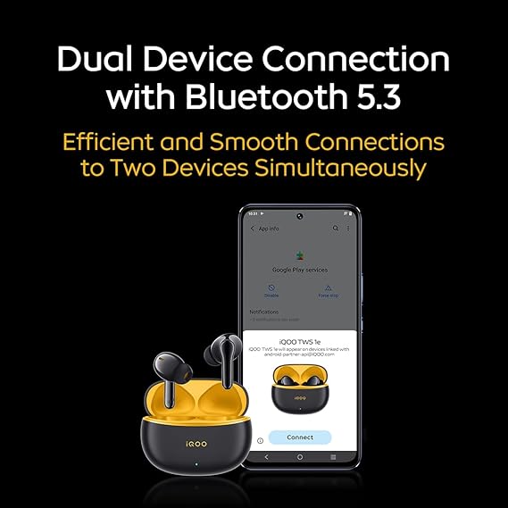 iQOO TWS 1e in-Ear Earbuds with Mic, Upto 30dB Active Noise Cancellation, 3 Hours Playtime, with Upto 42 hrs Playback time (Flame Yellow) - Rajputtrade