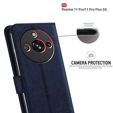 Realme 11 Pro / 11 Pro Plus/Narzo 60 Pro 5G | Genuine Leather Finish (Flip Blue) - Rajputtrade