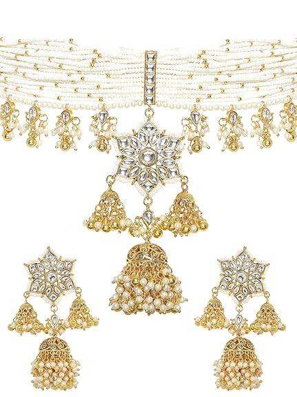 Women's & Girl's Handcrafted 22K Gold-Plated Jewelry Set with Small/Big Kundan-Small/Big Stones - Rajputtrade