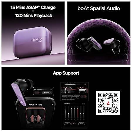 boAt New Launch Nirvana X TWS,Knowles Dual Drivers, Hi-Res Audio LDAC, App Support,4Mics ENx, Dual Pair, Spatial Audio, Fast Charge (Purple) - Rajputtrade
