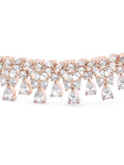 Rose Gold Dazzling Cubic Zirconia Contemporary Necklace and Earring Set For Women - Rajputtrade