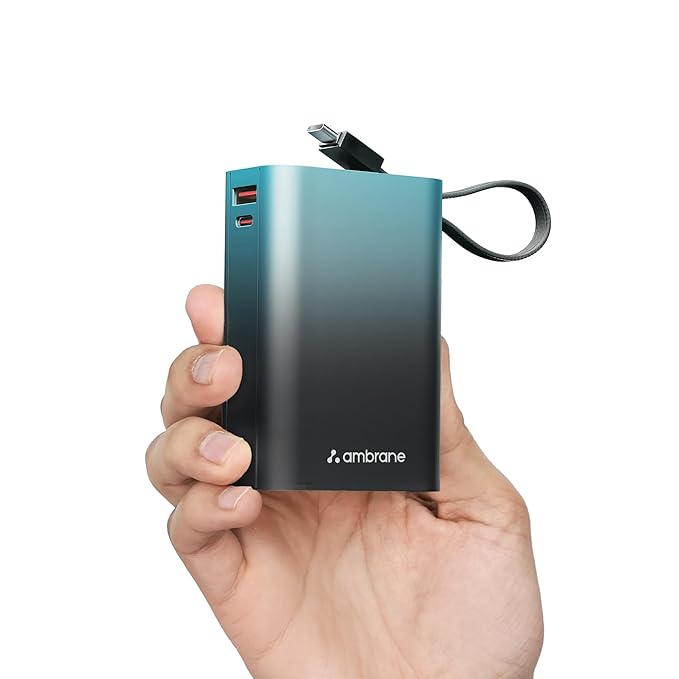 Ambrane 20000mAh Small Pocket Size Powerbank, (MiniCharge 20, Black-Blue) - Rajputtrade