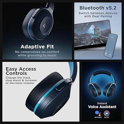 boAt Rockerz 425 Bluetooth Wireless Over Ear Headphones, ASAP Charge 25H Playtime V5.2, (Oceana Blue) - Rajputtrade