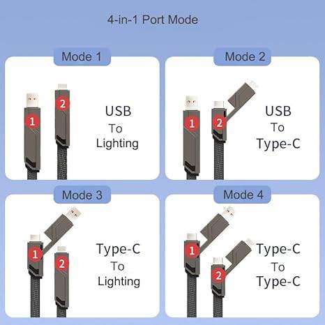 4 in 1 charging cable - C type cable fast charging -1.5m 60W with type c to lightning cable (SILVER) - Rajputtrade