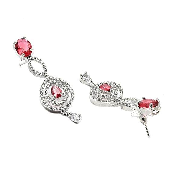 Abstract Necklace With Earrings Jewellery Set For Girls and Women (Red) - Rajputtrade