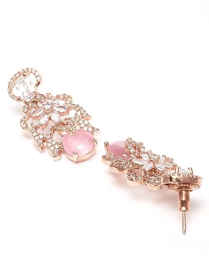 Pink American Diamond Studed Choker Necklace Set (Pink) - Rajputtrade