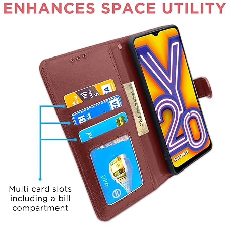 Vivo Y12s / Y20 / Y20i / Y20G Flip Case Leather Finish (Flip Brown)