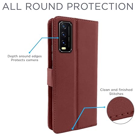 Vivo Y12s / Y20 / Y20i / Y20G Flip Case Leather Finish (Flip Brown)