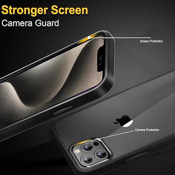 Back Cover Case Compatible with iPhone 15 Pro (TPU + Poly Carbonate | Matte Black)
