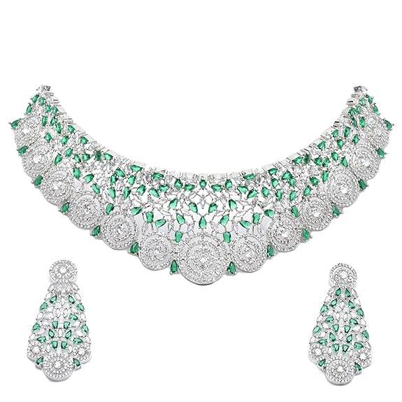 Choker Necklace with Earrings Jewellery Set with Girls and Women (Green) - Rajputtrade