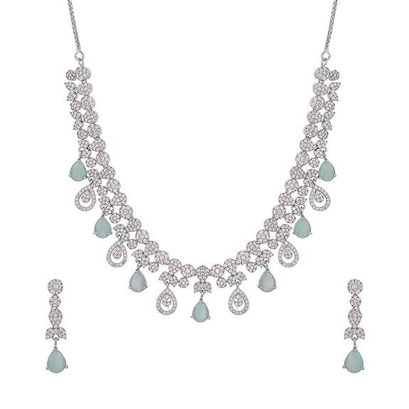 Elegance Green And White Teardrop Cut Cz Jewellery Set For Women | Jewellery Set - Rajputtrade