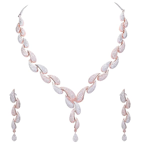 American Diamond CZ Rose Gold Plated Designer Jewellery Set/Necklace Set - Rajputtrade
