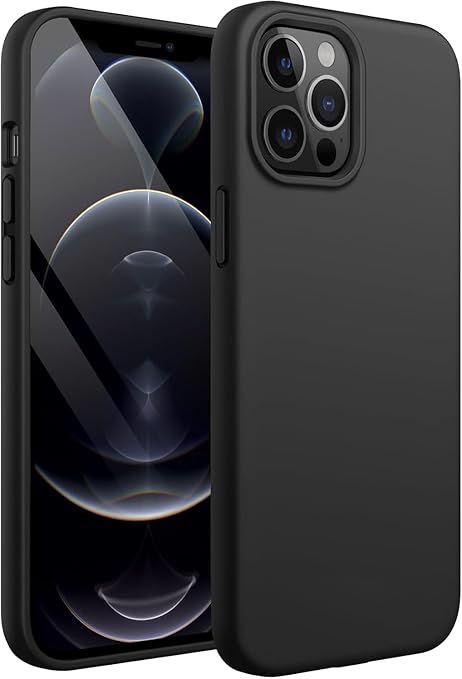 iPhone 12 Pro Max 6.7 inch, Shockproof Slim Back Cover Liquid Silicone Case - Black