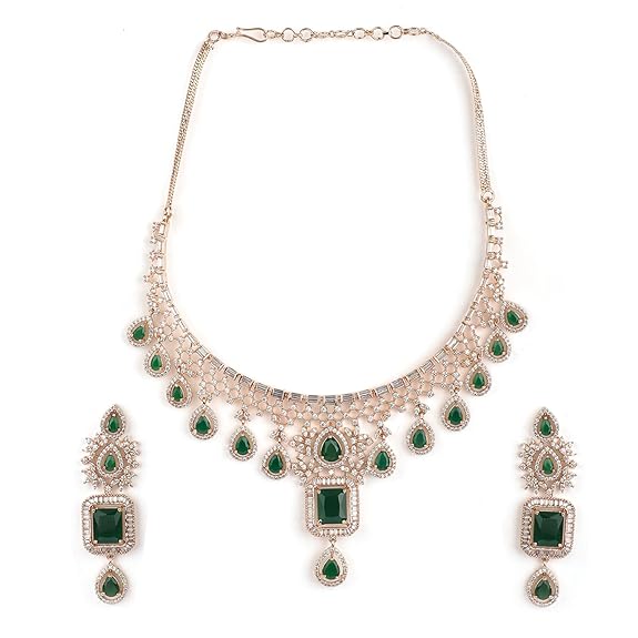 Rose Gold Plated Handcrafted Artificial Jewelry Set-Earrings For Women and Girls (Green) - Rajputtrade