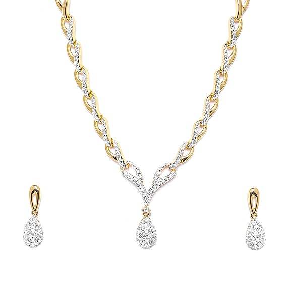 24 Kt Gold plated American Diamond Necklace Set - Rajputtrade