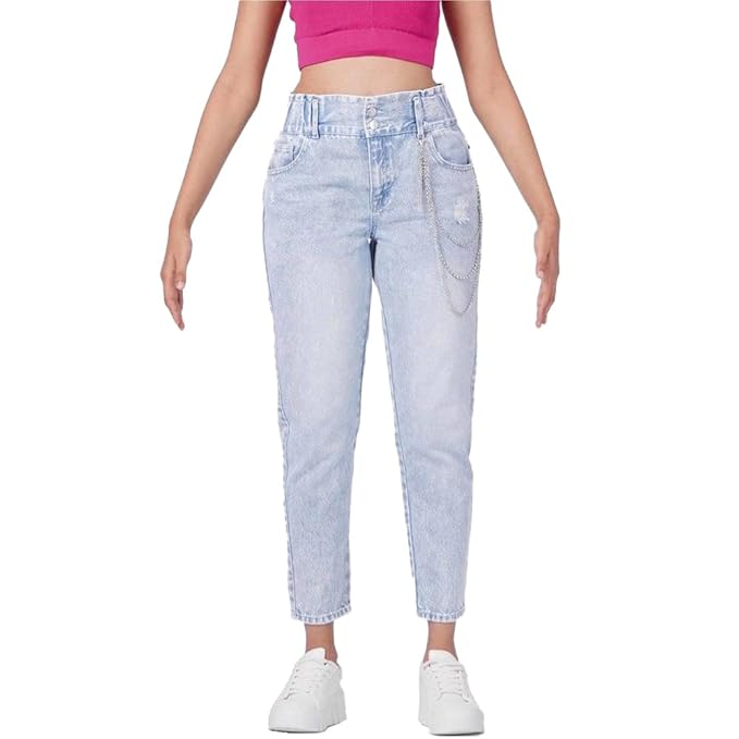 Regular Fit Ankle Length Cotton Womens Jeans, Blue (Size 32) - Rajputtrade
