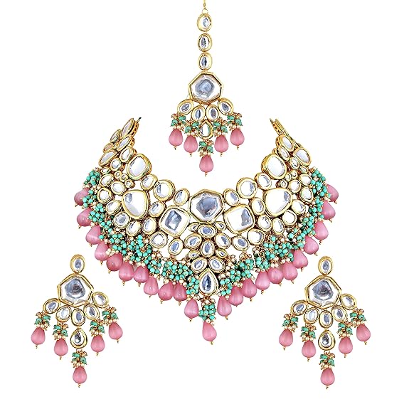 Jewellery Meenakari 18K Gold plated Multi color Uncut dibbi Kundan Combo Necklace Set - Rajputtrade
