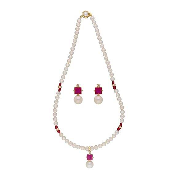 Freshwater White Pearl Pendant Necklace set (Victorian) - Rajputtrade