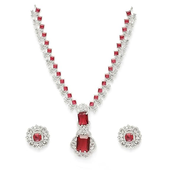 Rhodium Plated Silver Toned Brass Royale Celebrity Inspired, Cystal Jewellery Set For Women & Girls - Rajputtrade