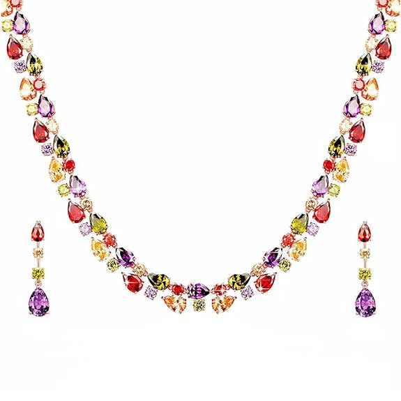 Rose Gold Plated Necklace Set for Women and Girls (Multicolor) - Rajputtrade