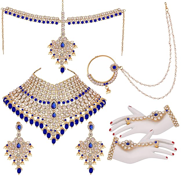 Jewellery Wedding Designer Gold Plated Dulhan Choker Bridal Set with sheeshpatti for Girls & Women - Rajputtrade