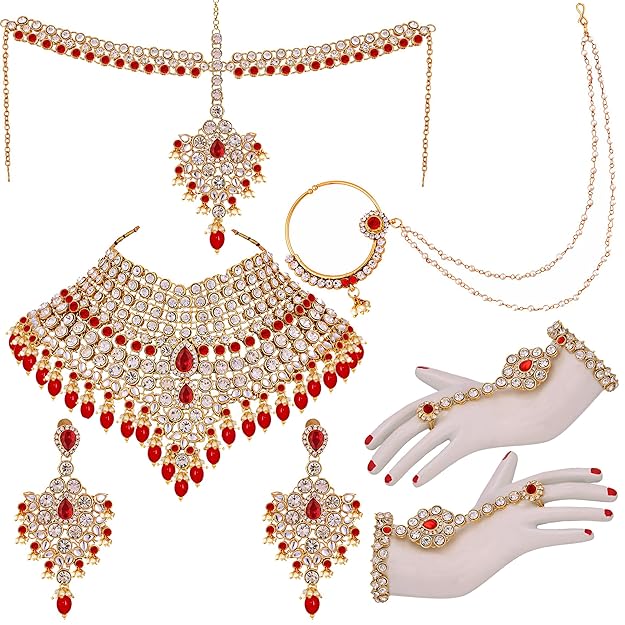 Jewellery Wedding Designer Gold Plated Dulhan Choker Bridal Set with sheeshpatti for Girls & Women - Rajputtrade