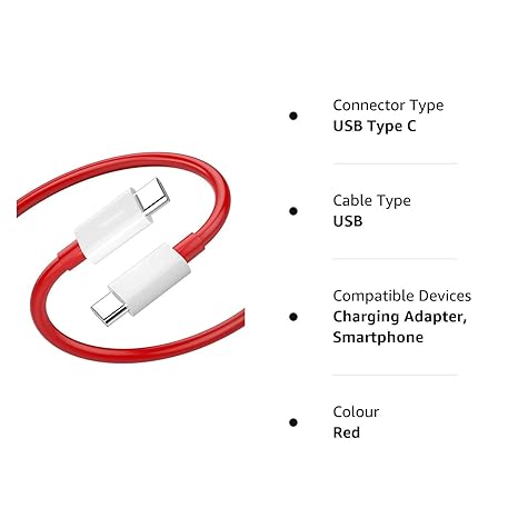 Fast Type C Usb Cable For Tata Punch Adventure Rhythm Original USB Type C Sync Cable (Red)