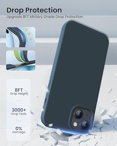 iPhone 15 Case Liquid Silicone Full Protection Shock Proof Back Cover (Blue)