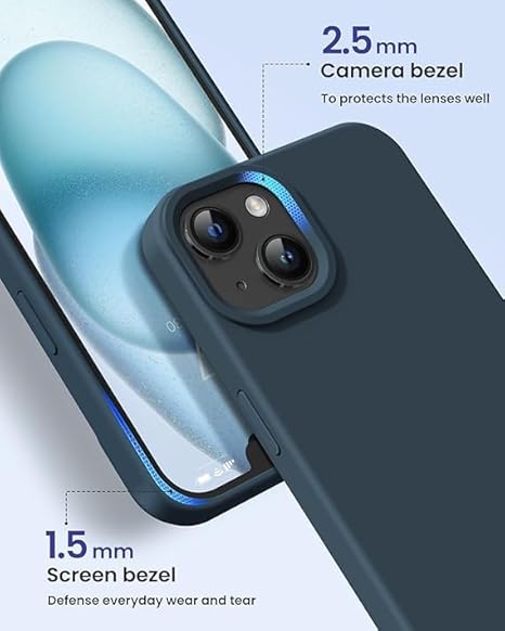 iPhone 15 Case Liquid Silicone Full Protection Shock Proof Back Cover (Blue)