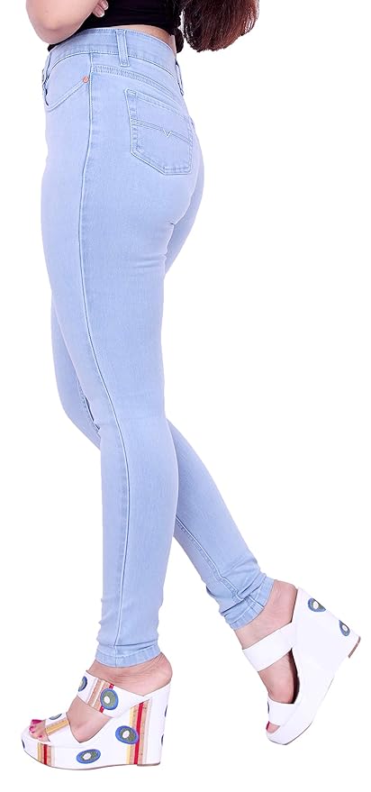 Stretchable Denim Pencil Fit Regular Fit High Waist Jeans for Women (Ice Blue) - 50 - Rajputtrade