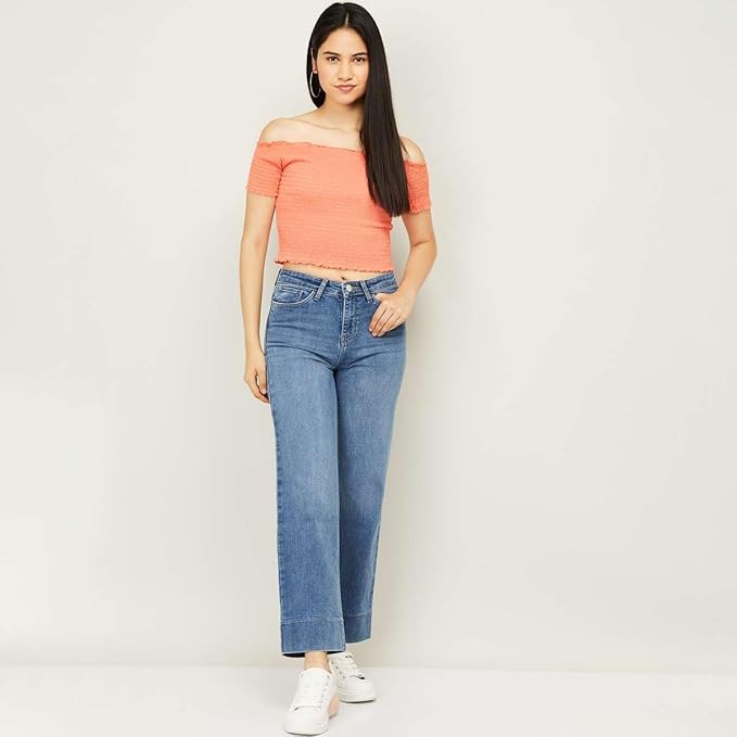 Women Blue Comfort Wide Leg High-Rise Light Fade Stretchable Jeans (Size 36) - Rajputtrade